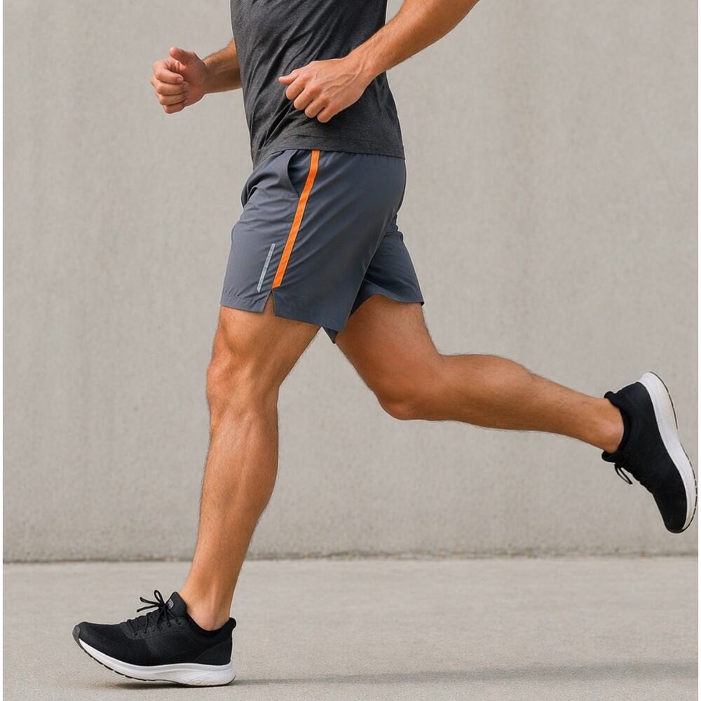 TEK Gear Mens XL Shorts Grey Orange Reflective Running Lightweight Loose Summer